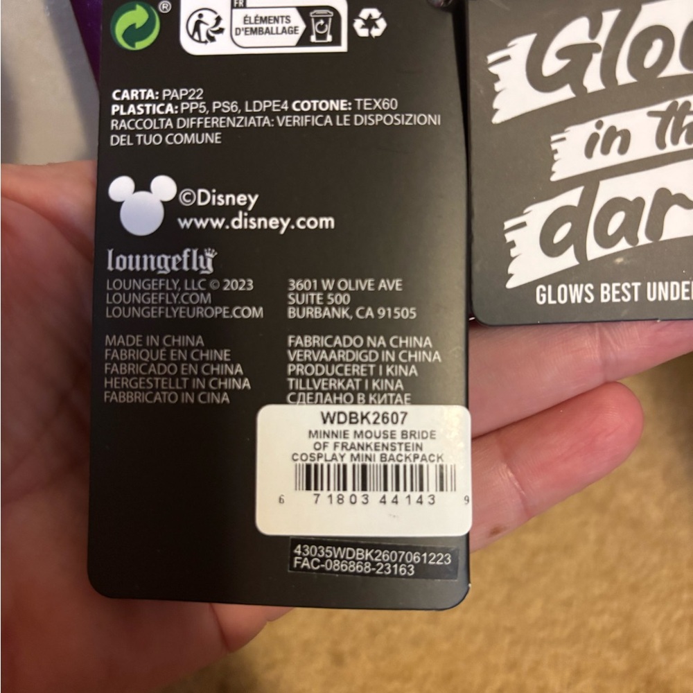 Loungefly Disney Minnie Mouse Bride Frankenstein Glow in the Dark Mini Backpack - Picture 10 of 13